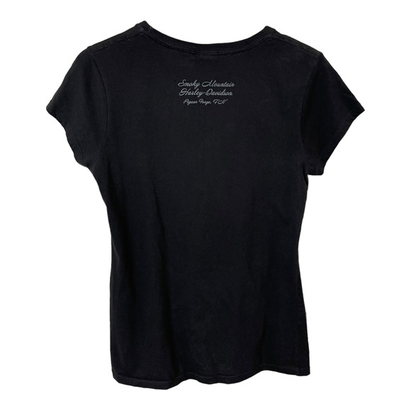 Harley Davidson Y2K Graphic Tee XL Fitted Biker Babe Eagle Heart Black Shirt - Picture 3 of 5